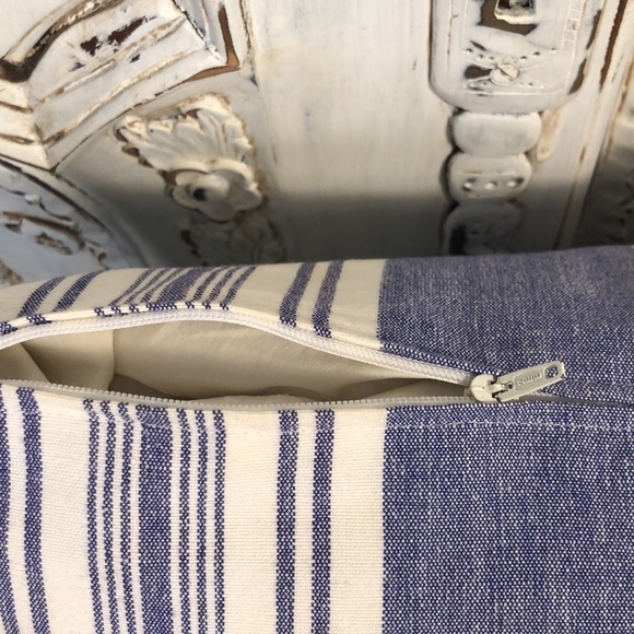 Home Decor Blue and Cream Awing Stripes Accent Pillow With Feather Insert - Picture 6 of 7